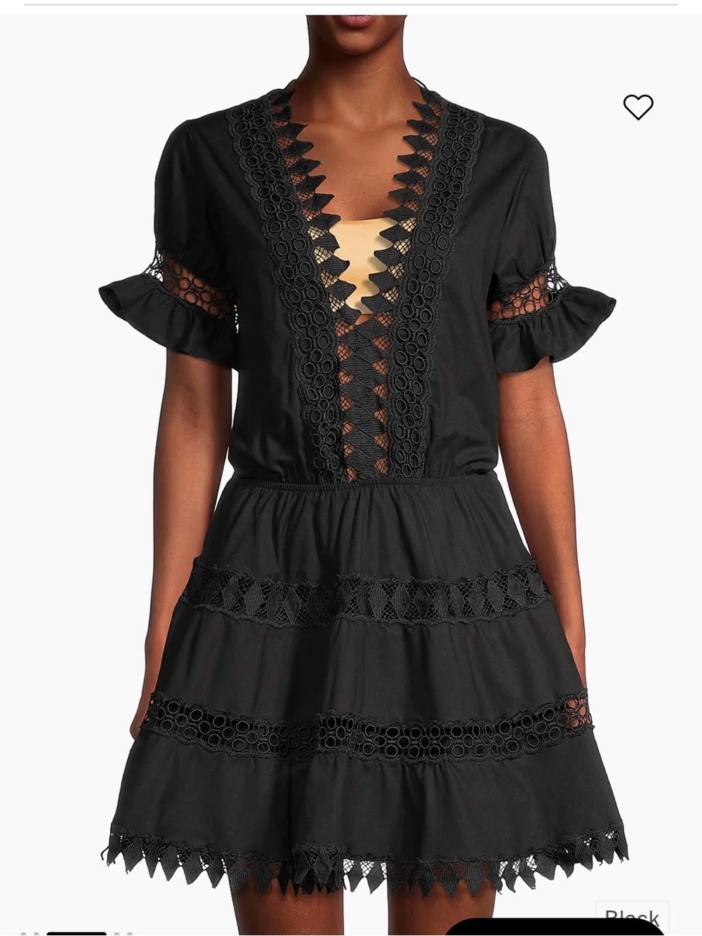 Peixoto Black Lace-Trim Mini Dress
